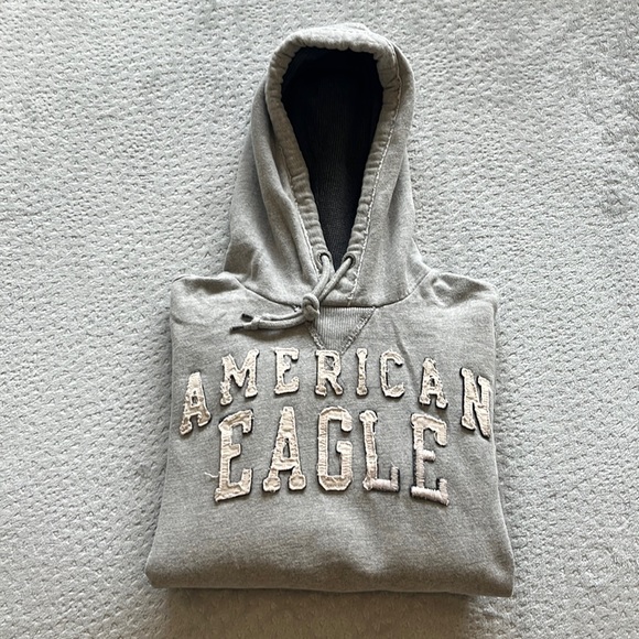 Heathered Gray Sm American Eagle Hooded Sweatshirt - Picture 1 of 5